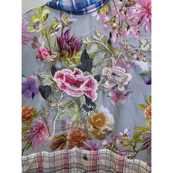 Soft Surroundings Serena Mixed Media Plaid Tunic L Embroidered Floral Artsy - Picture 3 of 11